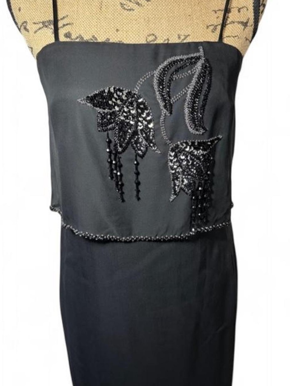 Jack Bryan Vintage Black Beaded Maxi Dress Sheer Overlay Stretch Evening Gown 5 - Picture 3 of 9